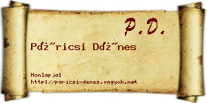 Páricsi Dénes névjegykártya